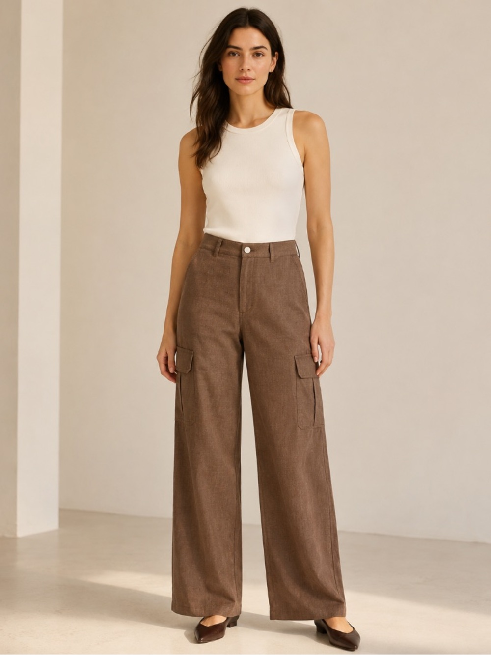Theory Wide-Leg Cargo Pants in Brown